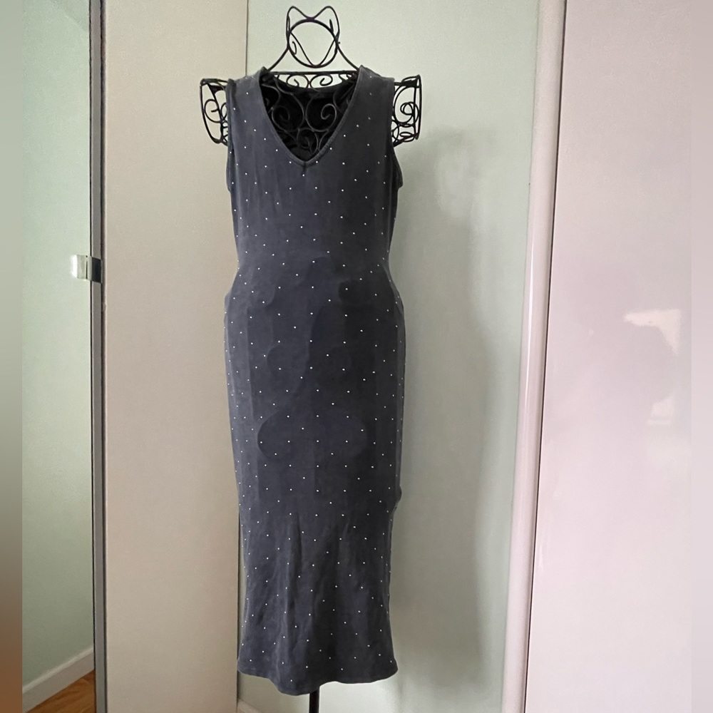 All Saints Sleeveless Bodycon Midi Dress with Silver tone Metallic Details